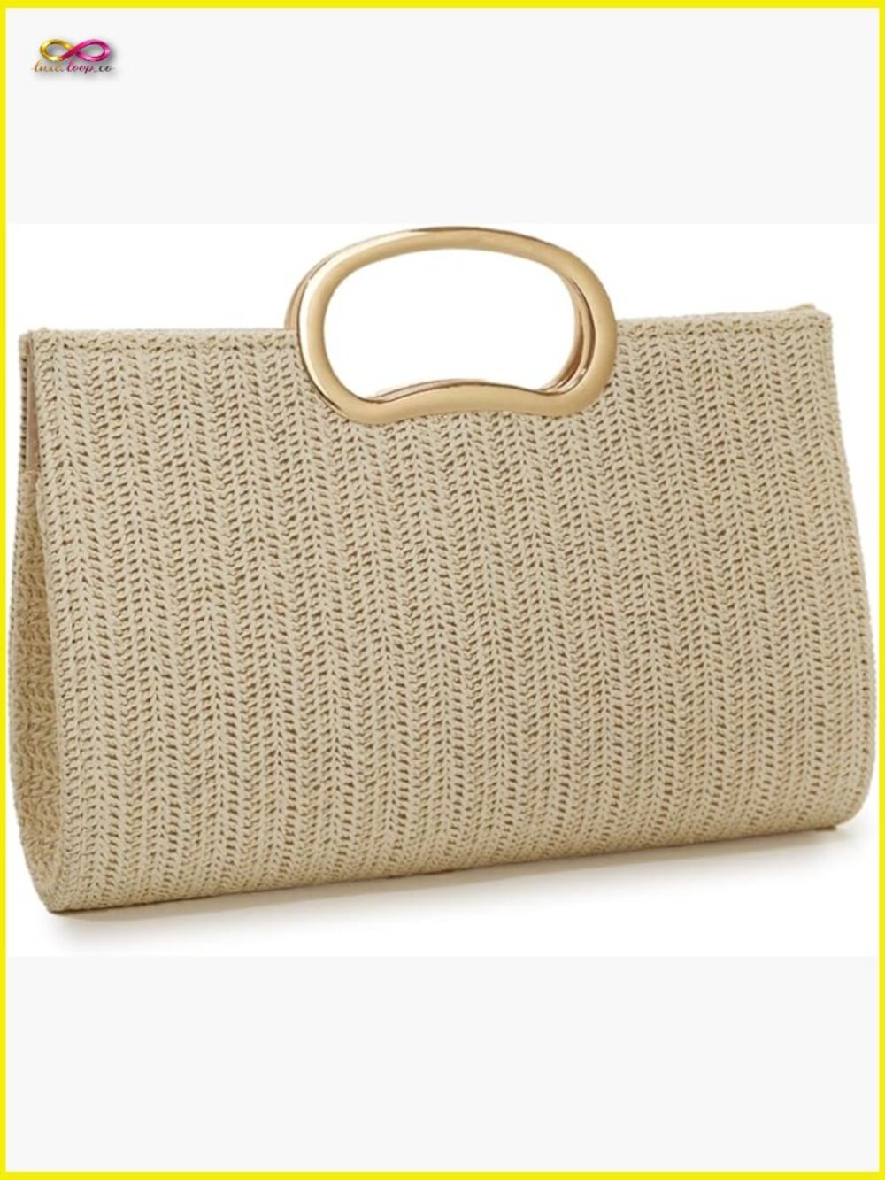 Top Handle Straw Clutch Purse Woven Beach Vacation Travel Raffia Handbag